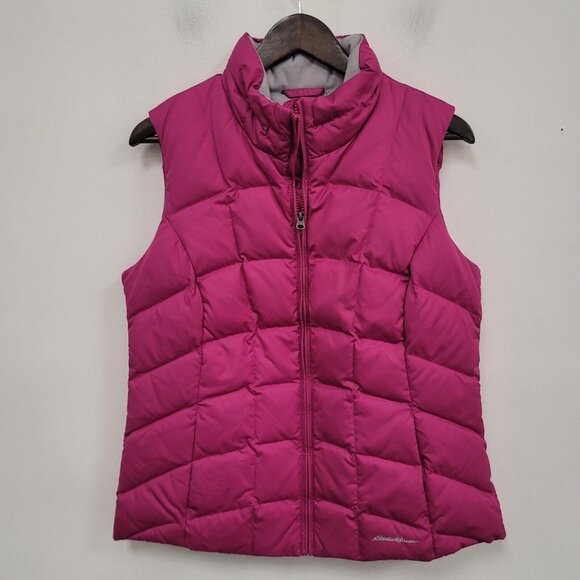 Eddie Bauer Womens Down Puffer Vest Size M Pink Full Zip Mock Neck Outdoors - Picture 1 of 11